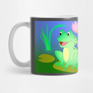 bright cheerful frog on a pond with lilies Mug